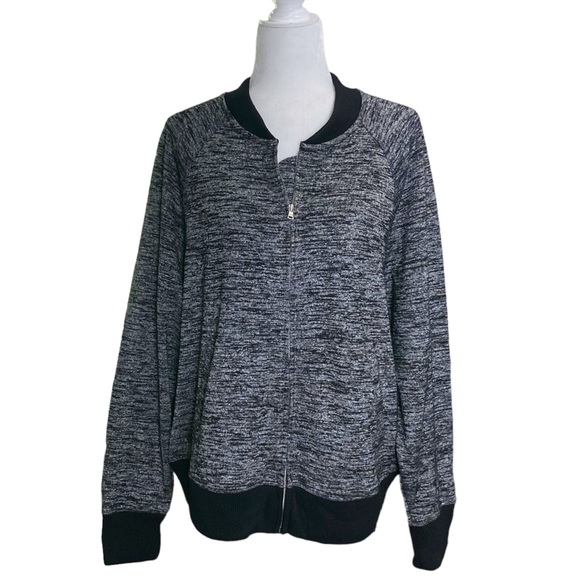 Gap Full-Zip Marled Black Gray Knit Bomber Jacket Women XL - Picture 4 of 7